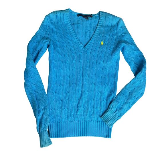 Ralph Lauren Sport Women's Cotton Cable V Neck Small Blue/Teal Classic Polo - Picture 1 of 10